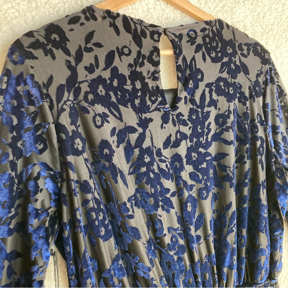NWT gibson X Glam Women's black with blue velvet floral print dress, Sz M - Picture 15 of 17
